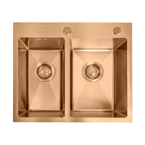 Chiuveta bucatarie cu doua cuve inox Toby Brush Copper