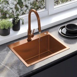 Chiuvetă bucatarie din inox Liam Brush Copper cu baterie