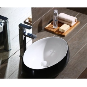 Chiuveta De Blat PRO ALANIA, Dimensiuni 60 X 40 X 15 Cm, Montaj Pe Blat, Design Deosebit, Forma Ovala, Ceramica Sanitara, Alb/Negru - Img 2