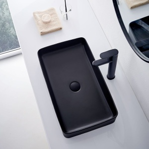 Chiuveta de blat REA Denis, 61x35 X 11 Cm, Montaj Pe Blat, Design Deosebit, Ceramica Sanitara, Negru Mat - Img 4
