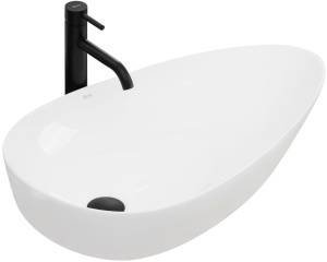 Chiuveta de blat REA Greta 75, Montaj Pe Blat, Design Deosebit, Ceramica Sanitara, Alb - Img 1