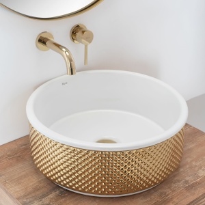 Chiuveta de blat REA Helen, 34.1x48.3 X 14.5 cm, Montaj Pe Blat, Design Deosebit, Ceramica Sanitara, Auriu / Alb - Img 6