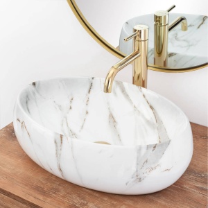 Chiuveta de blat REA LINDA LAVA, Dimensiuni 48 x 34x 14.5cm, Forma Ovala, Ceramica sanitara, Imitatie Marmura - Img 2