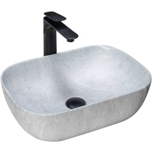 Chiuveta de blat REA LIVIA STONE, Dimensiuni 46.5 cm x 33 x 13.5 cm, Ceramica Sanitara,Imitatie marmura, Gri - Img 1
