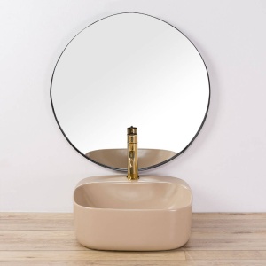 Chiuveta de blat REA LUIZA Beige Matt 42, Dimensiuni 42.5 cm x 42.5 x 15.5 cm, Ceramica Sanitara,Gaura baterie, Bej Mat - Img 2