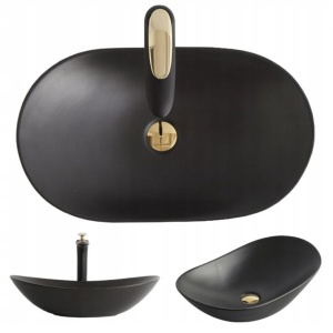 Chiuveta de blat REA ROYAL Black, Dimensiuni 61.5 x 37 x 14.5 cm, Forma Ovala, Ceramica sanitara, Negru Mat - Img 2