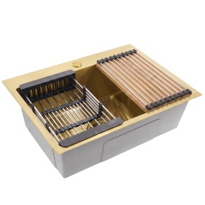 Chiuveta din inox cu set de accesorii Rea Liam Brush Gold 58 cm