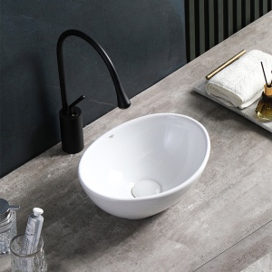 Chiuveta lavoar oval cu montaj pe blat, din ceramica alba, Lumo White Gloss 34 x 27 cm - Img 2