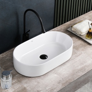Chiuveta lavoar oval cu montaj pe blat, din ceramica alba, Navi White Gloss 46 x 31 cm - Img 6