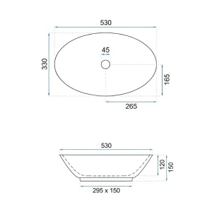 Chiuveta lavoar oval cu montaj pe blat, din ceramica,Lumo Black Marble Gloss 53 x 33 cm - Img 10