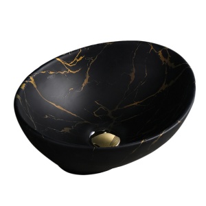 Chiuveta lavoar oval cu montaj pe blat, din ceramica neagra, Lumo Black Matt 40 x 33 cm