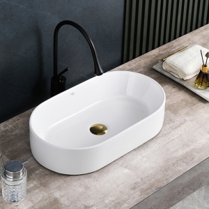 Chiuveta lavoar oval din ceramica cu montaj pe blat, alb lucios Navi 51 x 31 cm - Img 6