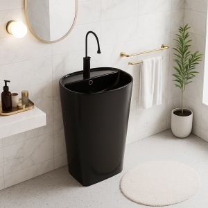 Chiuveta ovala independenta tip piedestal din ceramica Claro negru - Img 4