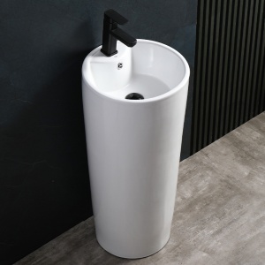 Chiuveta rotunda independenta tip piedestal din ceramica alba Lino 40 x 85 cm - Img 6