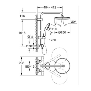 Coloana de dus cu termostat Grohe Tempesta 250 finisaj crom lucios - Img 5