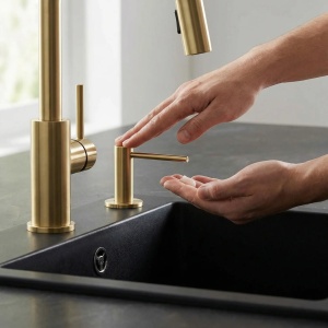 Dispenser detergent cu fixare pe chiuveta Rea DEX Brush Gold - Img 3