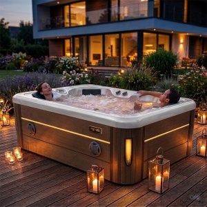 Jacuzzi pentru gradina sau terasa SPA405 interior arlb perlat exterior cafeniu 195 x 140 cm - Img 3
