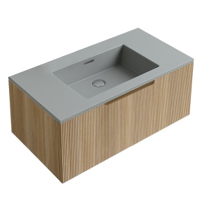 Lavoar baie incastrat din conglemerat, fara gaura baterie, gri mat, Veldman Lotus 80 x 46 cm - Img 3