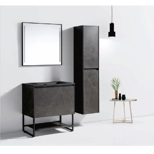 Lavoar baie incastrat din conglemerat, fara gaura baterie, negru mat, Veldman Lotus 60 x 46 cm - Img 3
