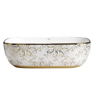 Lavoar ceramic dreptunghiular alb cu detalii florale aurii Milo White Gloss 45 x 32 cm - Img 4
