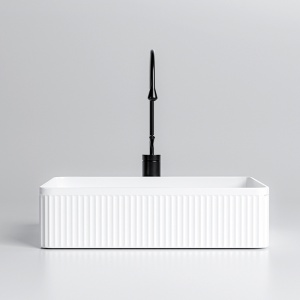 Lavoar ceramic dreptunghiular cu caneluri si cu fixare pe blat Aura White Gloss 50 x 34 cm - Img 4