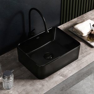 Lavoar ceramic dreptunghiular cu fixare pe blat Luxo Black Gloss 41 x 31 cm - Img 9