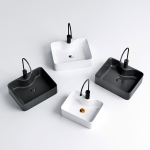 Lavoar ceramic dreptunghiular cu montaj pe blat Elise Black Matt 48 x 37 cm - Img 7
