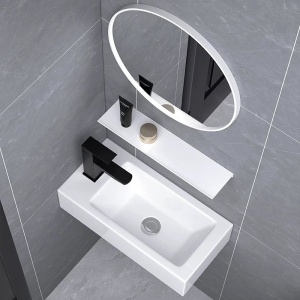 Lavoar ceramic dreptunghiular cu montaj pe blat Lucy White Gloss 46 x 25 cm - Img 10