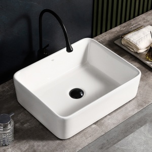 Lavoar ceramic dreptunghiular cu montaj pe blat Luxo White Gloss 41 x 31 cm - Img 9