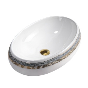 Lavoar ceramic oval alb cu decoratiune aurie Cari 60 x 40 cm - Img 5