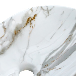 Lavoar ceramic oval alb marmorat cu montaj pe blat Lavi White Gloss 62 x 36 cm - Img 6