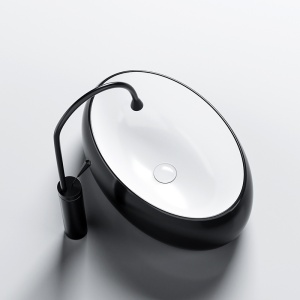 Lavoar ceramic oval cu interior alb si exterior negru si montaj pe blat Cari 50 x 31 cm - Img 5