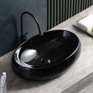 Lavoar ceramic oval cu montaj pe blat Cari Black Gloss 60 x 40 cm - Img 7