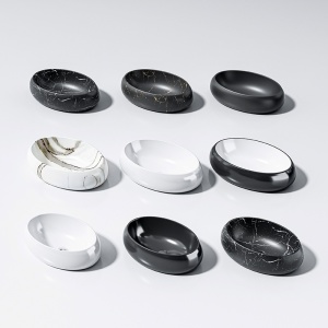 Lavoar ceramic oval cu montaj pe blat Cari Black&Marble White Matt 50 x 31 cm - Img 12