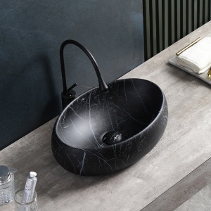 Lavoar ceramic oval cu montaj pe blat Cari Black&Marble White Matt 60 x 40 cm - Img 9