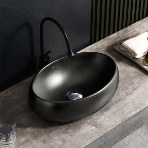 Lavoar ceramic oval cu montaj pe blat Cari Black Matt 60 x 40 cm - Img 6