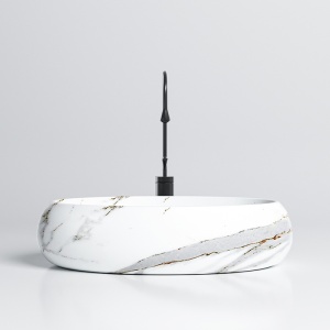 Lavoar ceramic oval cu montaj pe blat Cari White&Marble 50 x 31 cm - Img 4