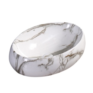 Lavoar ceramic oval cu montaj pe blat Cari White&Marble 60 x 40 cm