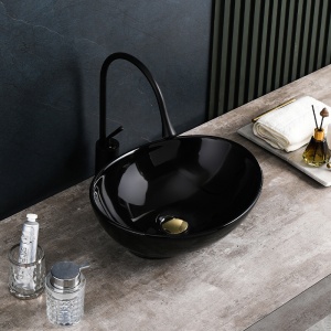 Lavoar ceramic oval cu montaj pe blat Lumo Black Gloss 40 x 33 cm - Img 7