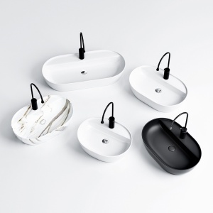 Lavoar ceramic oval cu montaj pe blat, marmura alb lucioasa Emi White Gloss 60 x 40 cm - Img 11