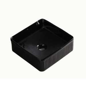 Lavoar ceramic patrat cu caneluri si montaj pe blat Aura Black Gloss 37 x 13 cm - Img 8