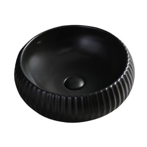 Lavoar ceramic rotund cu caneluri si montaj pe blat Naomi Black Matt 40 x 15 cm - Img 6