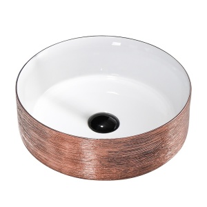 Lavoar ceramic rotund cu interior alb si exterior cupru periat cu montaj pe blat Lava 36 x 12 cm - Img 3
