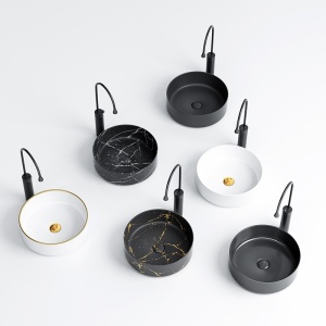 Lavoar ceramic rotund cu montaj pe blat Lava Black Gloss 36 x 12 cm - Img 8