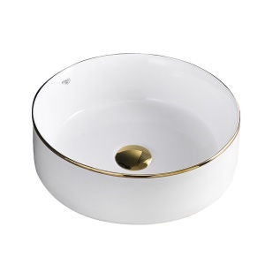 Lavoar ceramic rotund cu montaj pe blat Lava White Gloss 36 x 12 cm - Img 7