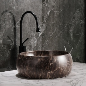 Lavoar ceramic rotund cu montaj pe blat Naomi Marble Brown 40 x 15 cm - Img 2