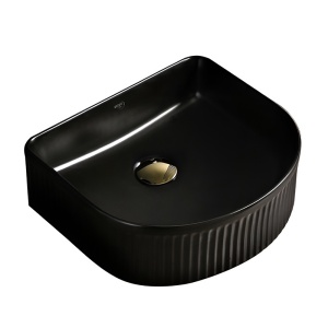 Lavoar ceramic semirotund cu caneluri si montaj pe blat Fino Black Gloss 40 x 35 cm