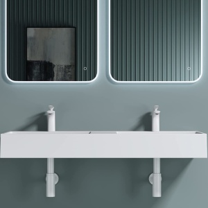 Lavoar De Blat Dublu PRO CASPIO WHITE, diferite dimensiuni , Cu 1/2 Gauri pentru Baterie sau fara Gaura Baterie, Conglomerat, 120 cm, Alb - Img 4
