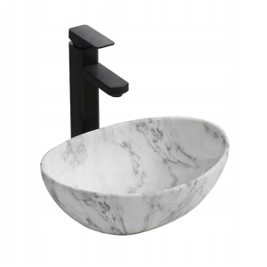 Lavoar De Blat PRO VERA GR, Montaj Pe Blat, Dimensiuni 40 X 33 X 14 Cm, Design Deosebit, Forma Ovala, Ceramica Sanitara, Marmura/Gri - Img 1