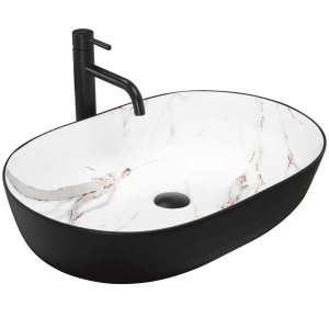Lavoar De Blat REA CLEO BLACK AIAX MATT, Dimensiuni 60.5X 41 X 14 Cm, Montaj Pe Blat, Forma Ovala, Ceramica Sanitara, Negru/Gri-Maro - Img 1
